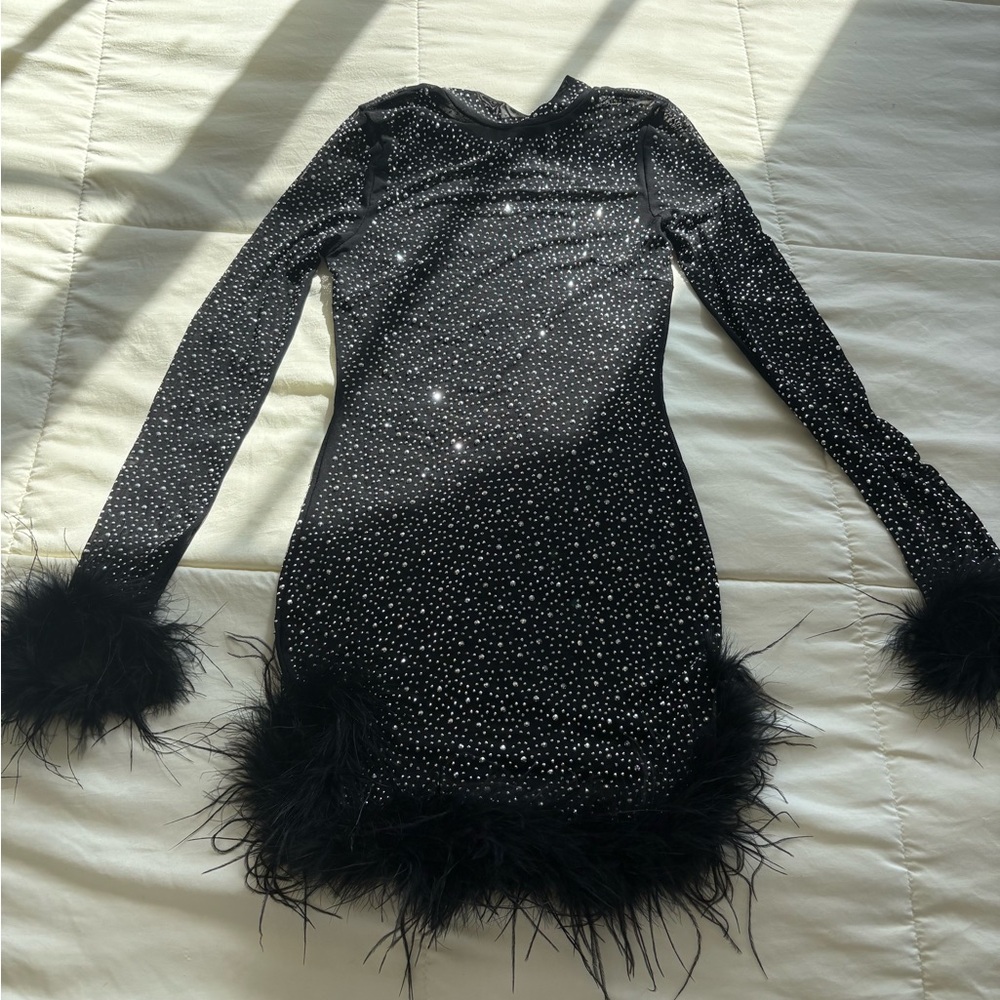 Miss Lola Black Embellished Mesh Mini Dress